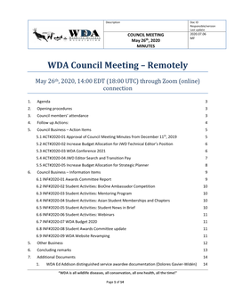 WDA Council Meeting – Remotely