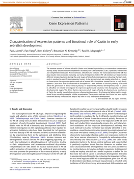 Characterisation of Expression Patterns and Functional Role of Cactin in Early Zebraﬁsh Development