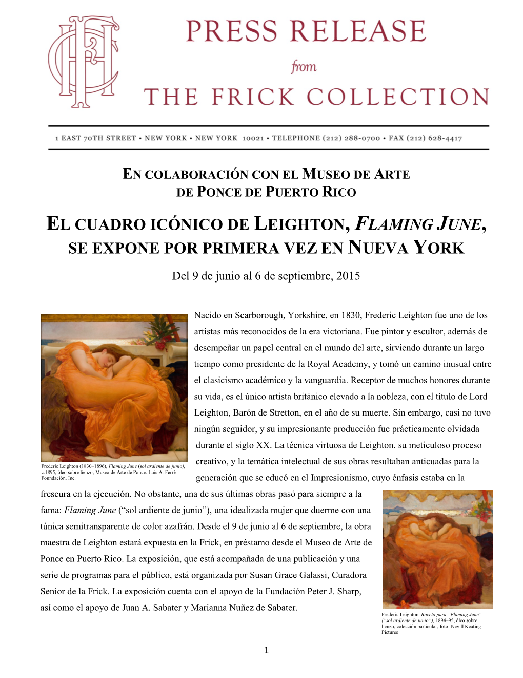 El Cuadro Icónico De Leighton, Flaming June, Se Expone Por Primera Vez En Nueva York
