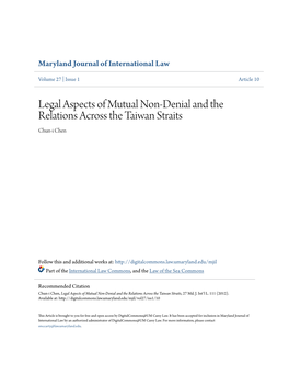 Legal Aspects of Mutual Non-Denial and the Relations Across the Taiwan Straits Chun-I Chen
