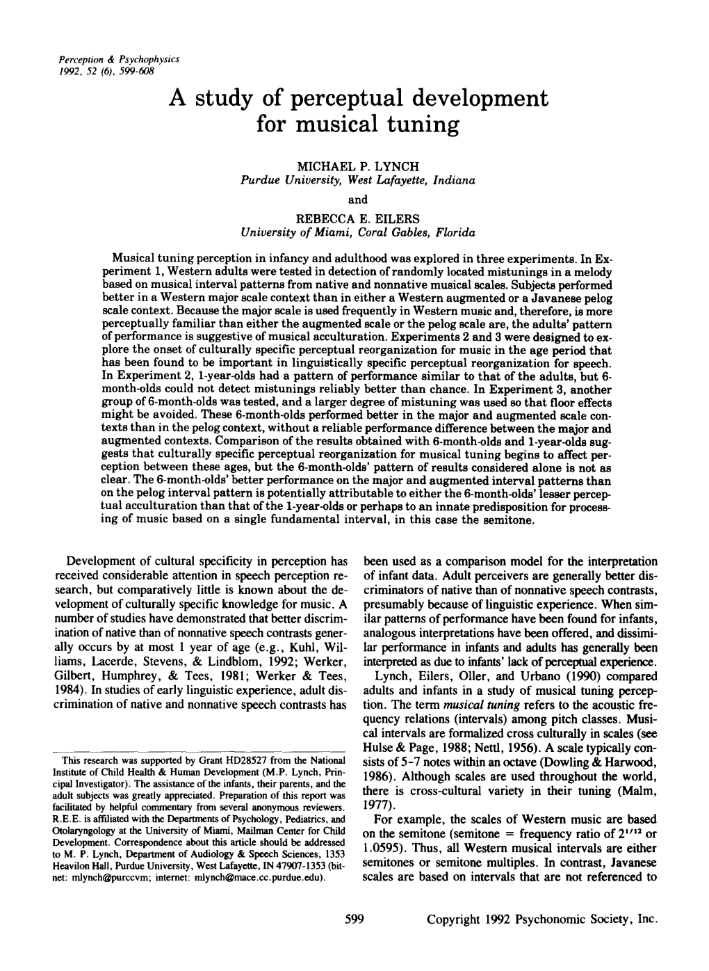 A Study of Perceptual Development for Musical Tuning