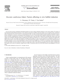 Eucomis Zambesiaca Baker: Factors Affecting in Vitro Bulblet Induction ⁎ L