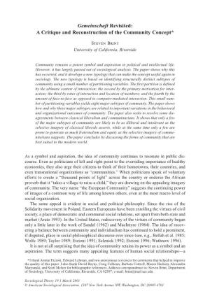 Gemeinschaft Revisited: a Critique and Reconstruction of the Community Concept*