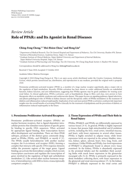 Role of Pparα and Its Agonist in Renal Diseases