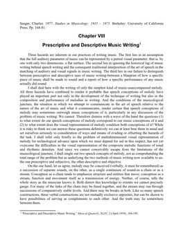 Chapter VIII Prescriptive and Descriptive Music Writing1