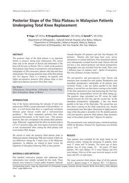 Posterior Slope of the Tibia Plateau in Malaysian Patients Undergoing Total Knee Replacement