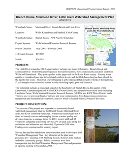 Branch Brook, Merriland River, Little River Watershed Management Plan #2001P-15