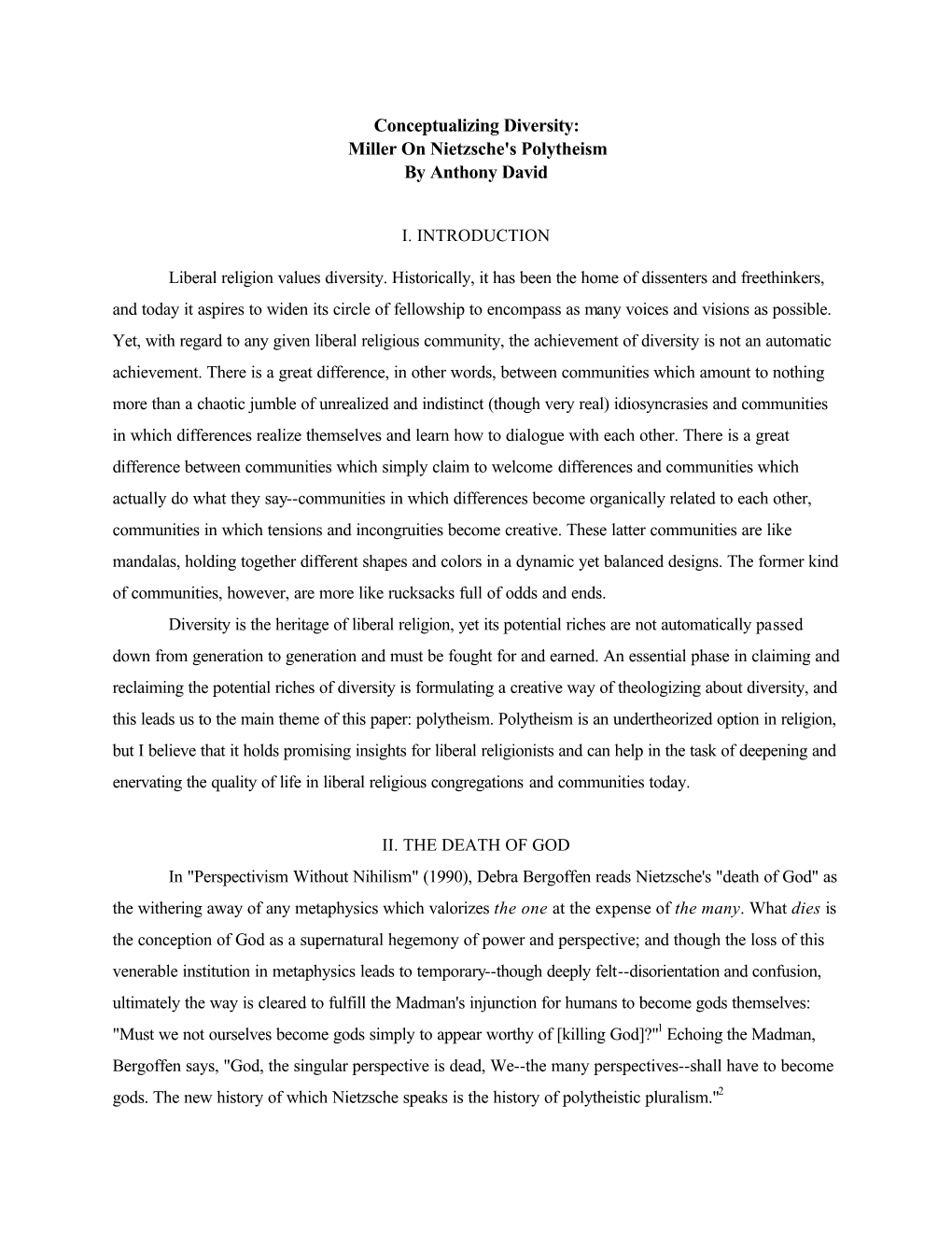 Conceptualizing Diversity: Miller on Nietzsche's Polytheism by Anthony David