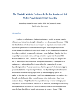 The Effects of Multiple Predators on the Size Structure of Red Urchin Populations in British Columbia