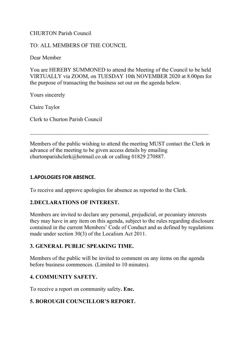 CHURTON Parish Council Agenda 10112020.Pdf