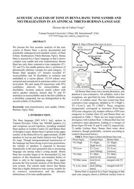 Acoustic Analysis of Tone in Benna Hani: Tone Sandhi and Neutralization in an Atypical Tibeto-Burman Language