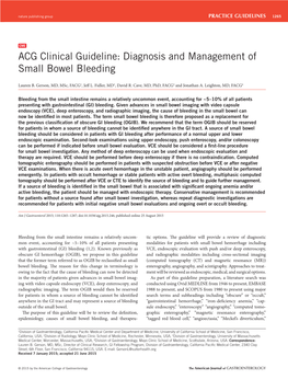 ACG Clinical Guideline: Diagnosis and Management of Small Bowel Bleeding