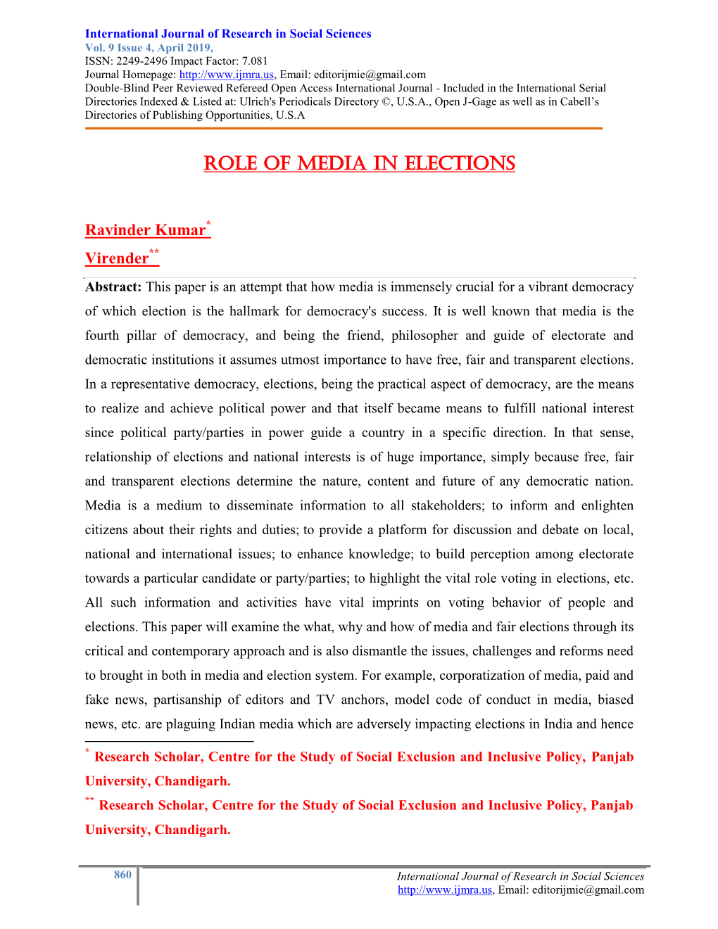 Role of Media in Elections