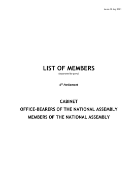 LIST of MEMBERS (Separated by Party)