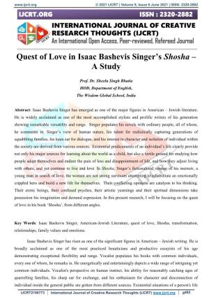 Quest of Love in Isaac Bashevis Singer's Shosha – a Study