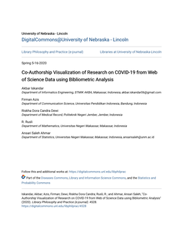 Co-Authorship Visualization of Research on COVID-19 from Web of Science Data Using Bibliometric Analysis