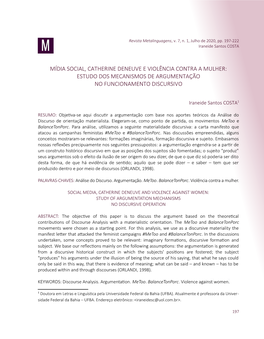 Mídia Social, Catherine Deneuve E Violência Contra a Mulher: Estudo Dos Mecanismos De Argumentação No Funcionamento Discursivo