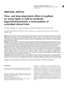 And Dose-Dependent Effect of Psyllium on Serum Lipids in Mild-To-Moderate Hypercholesterolemia: a Meta-Analysis of Controlled Clinical Trials