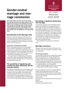 Gender-Neutral Marriage and Mar- Riage Ceremonies