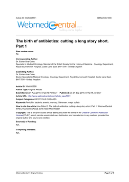 The Birth of Antibiotics: Cutting a Long Story Short. Part 1
