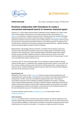 Press Release. Enamine Collaborates with Chemaxon to Provide
