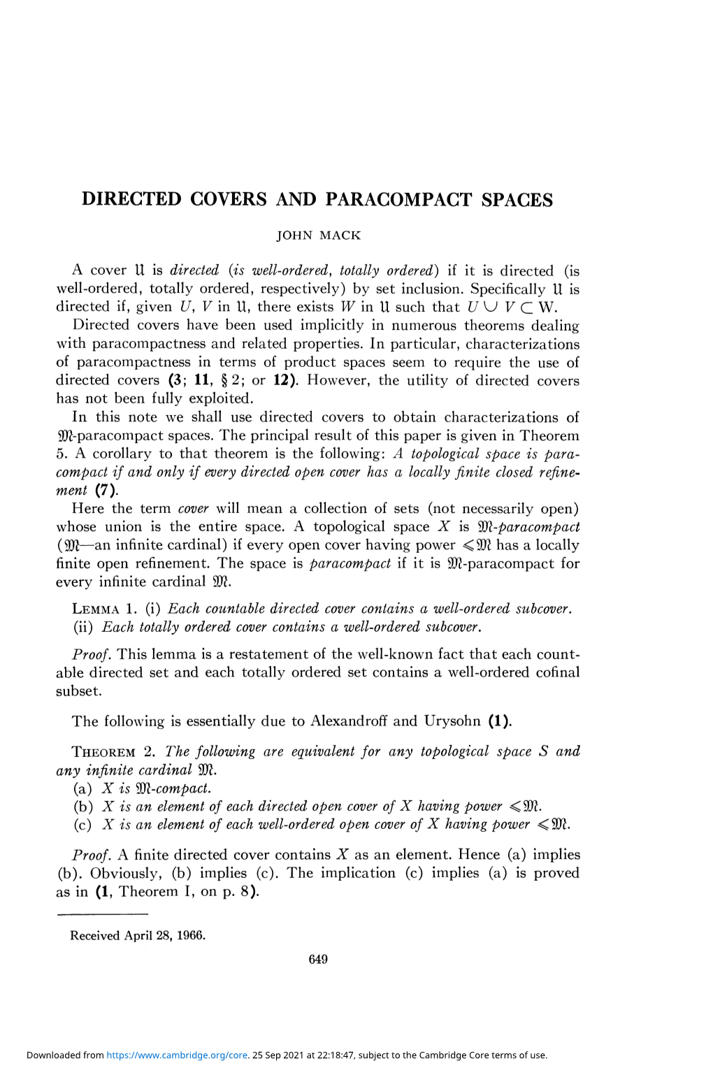 Directed Covers and Paracompact Spaces