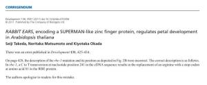RABBIT EARS, Encoding a SUPERMAN-Like Zinc Finger Protein, Regulates Petal Development in Arabidopsis Thaliana Seiji Takeda, Noritaka Matsumoto and Kiyotaka Okada