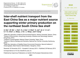 Inter-Shelf Nutrient Transport from the East China Sea Table 1