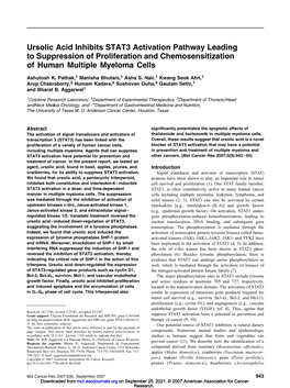 Ursolic Acid Inhibits STAT3 Activation Pathway Leading to Suppression of Proliferation and Chemosensitization of Human Multiple Myeloma Cells