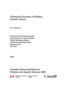 A Biological Synopsis of Walleye (Sander Vitreus)