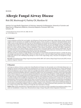 Allergic Fungal Airway Disease Rick EM, Woolnough K, Pashley CH, Wardlaw AJ