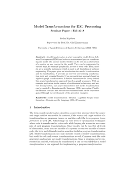 Model Transformations for DSL Processing Seminar Paper - Fall 2018