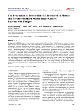 The Production of Interleukin-8 Is Increased in Plasma and Peripheral Blood Mononuclear Cells of Patients with Fatigue