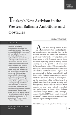 Turkey's New Activism in the Western Balkans: Ambitions and Obstacles