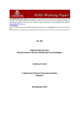 Regional Cyber Security: Moving Towards a Resilient ASEAN Cyber Security Regime