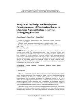 Analysis on the Design and Development Countermeasures of Eco-Tourism Routes in Shengshan National Nature Reserve of Heilongjiang Province