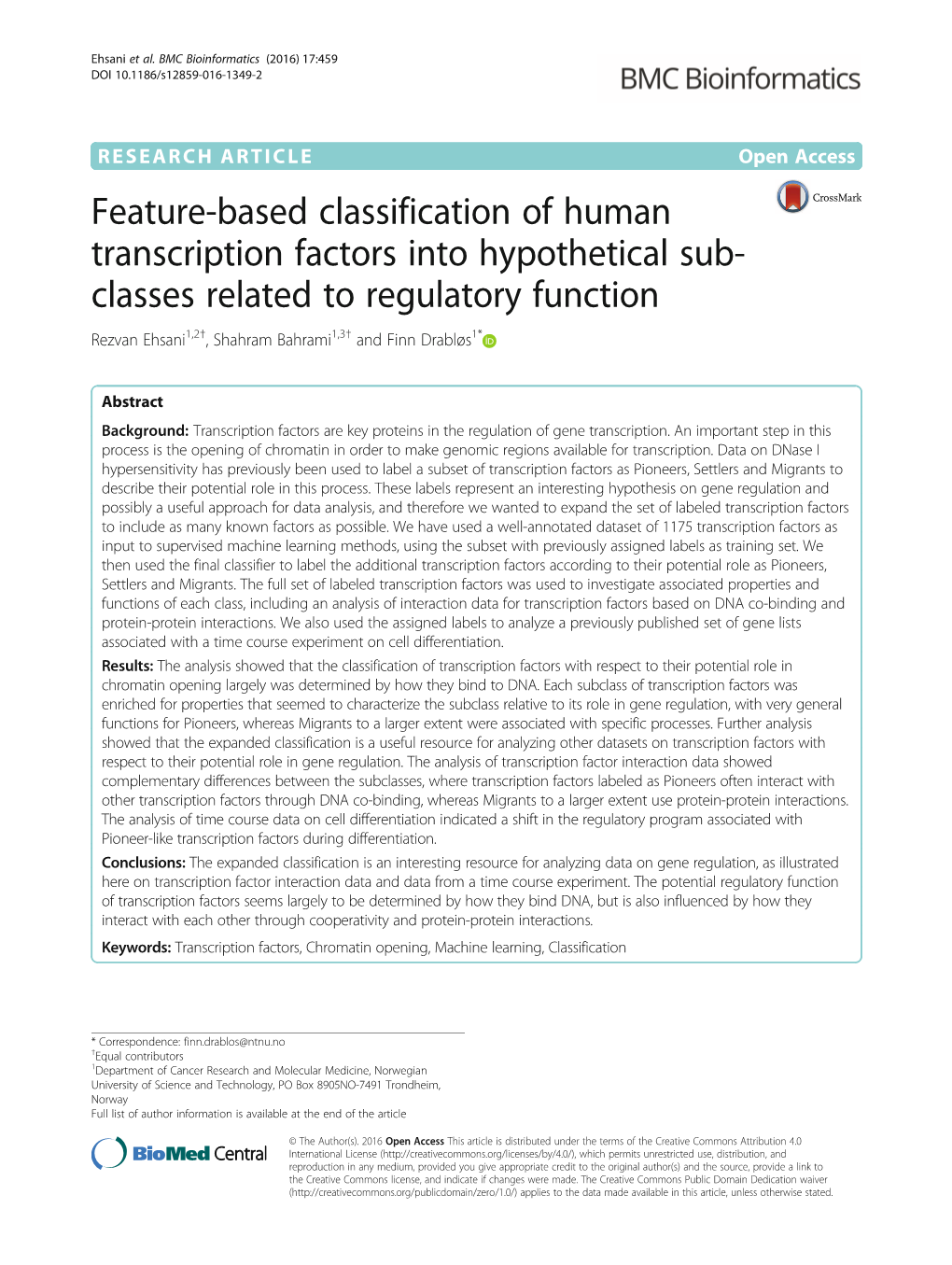 Feature-Based Classification of Human Transcription Factors Into