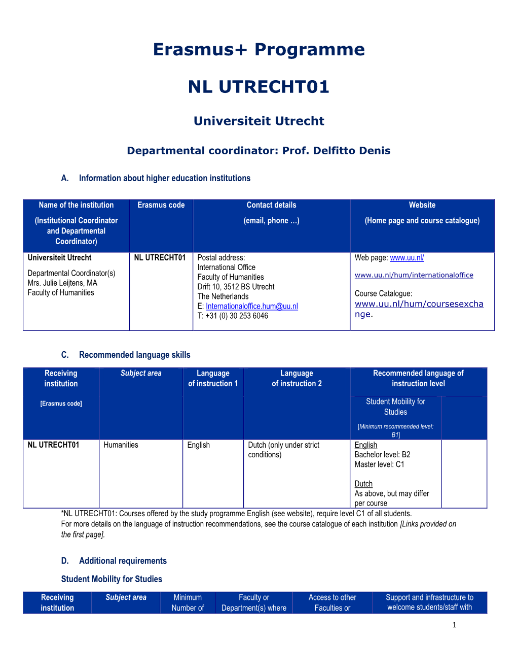 Erasmus+ Programme NL UTRECHT01