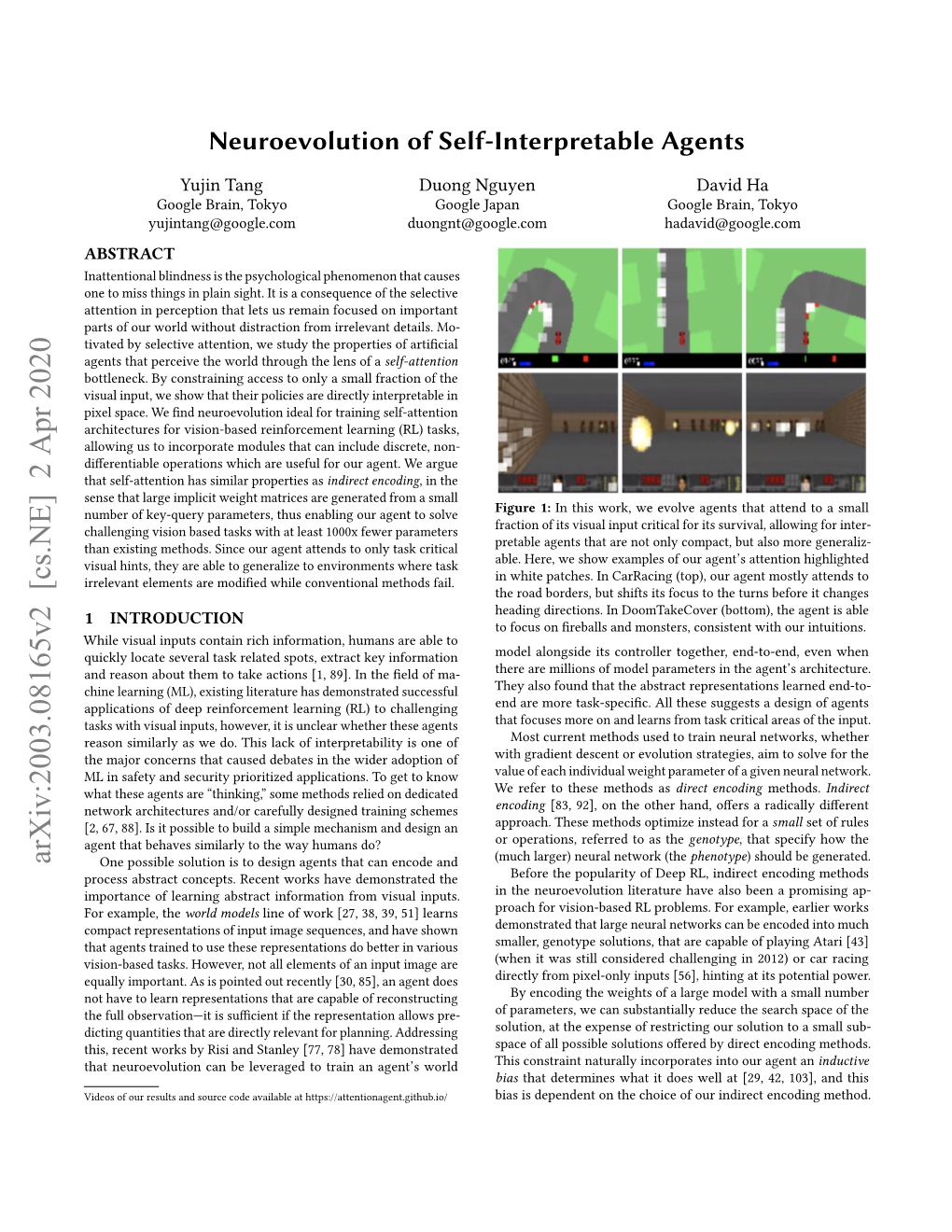 Neuroevolution of Self-Interpretable Agents