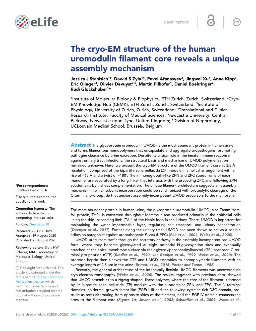 The Cryo-EM Structure of the Human Uromodulin Filament Core Reveals A