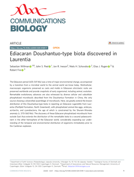 Ediacaran Doushantuo-Type Biota Discovered in Laurentia ✉ Sebastian Willman 1 , John S