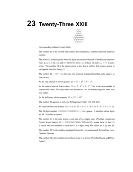 Number 23 Is the Twelfth Odd Number, the Ninth Prime, and the Nineteenth Deﬁcient Number