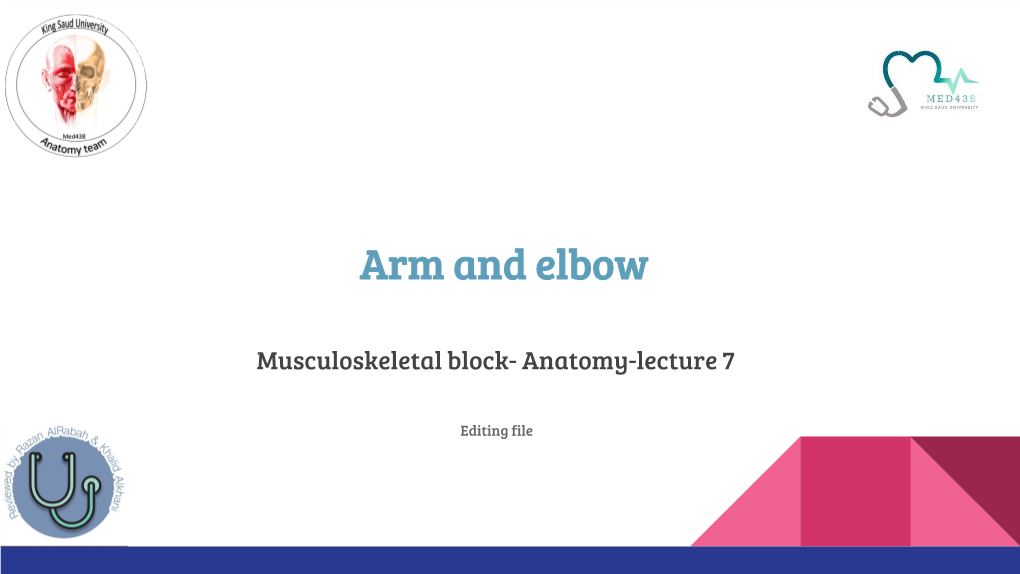 Lecture (7) Arm and Elbow.Pdf