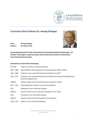 Curriculum Vitae Professor Dr. Herwig Schopper