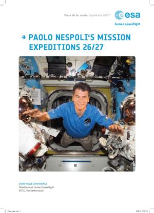 → Paolo Nespoli's Mission Expeditions 26/27