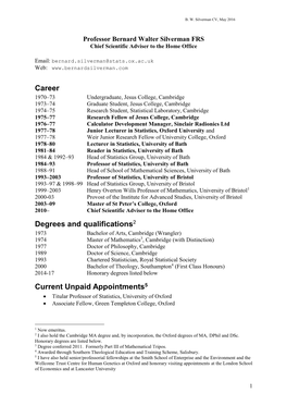 Bernard Silverman's CV