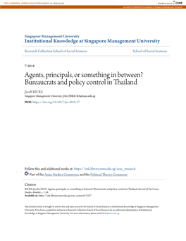 Bureaucrats and Policy Control in Thailand Jacob RICKS Singapore Management University, JACOBRICKS@Smu.Edu.Sg DOI