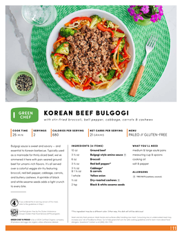 KOREAN BEEF BULGOGI with Stir-Fried Broccoli, Bell Pepper, Cabbage, Carrots & Cashews