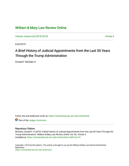 A Brief History of Judicial Appointments from the Last 50 Years Through the Trump Administration