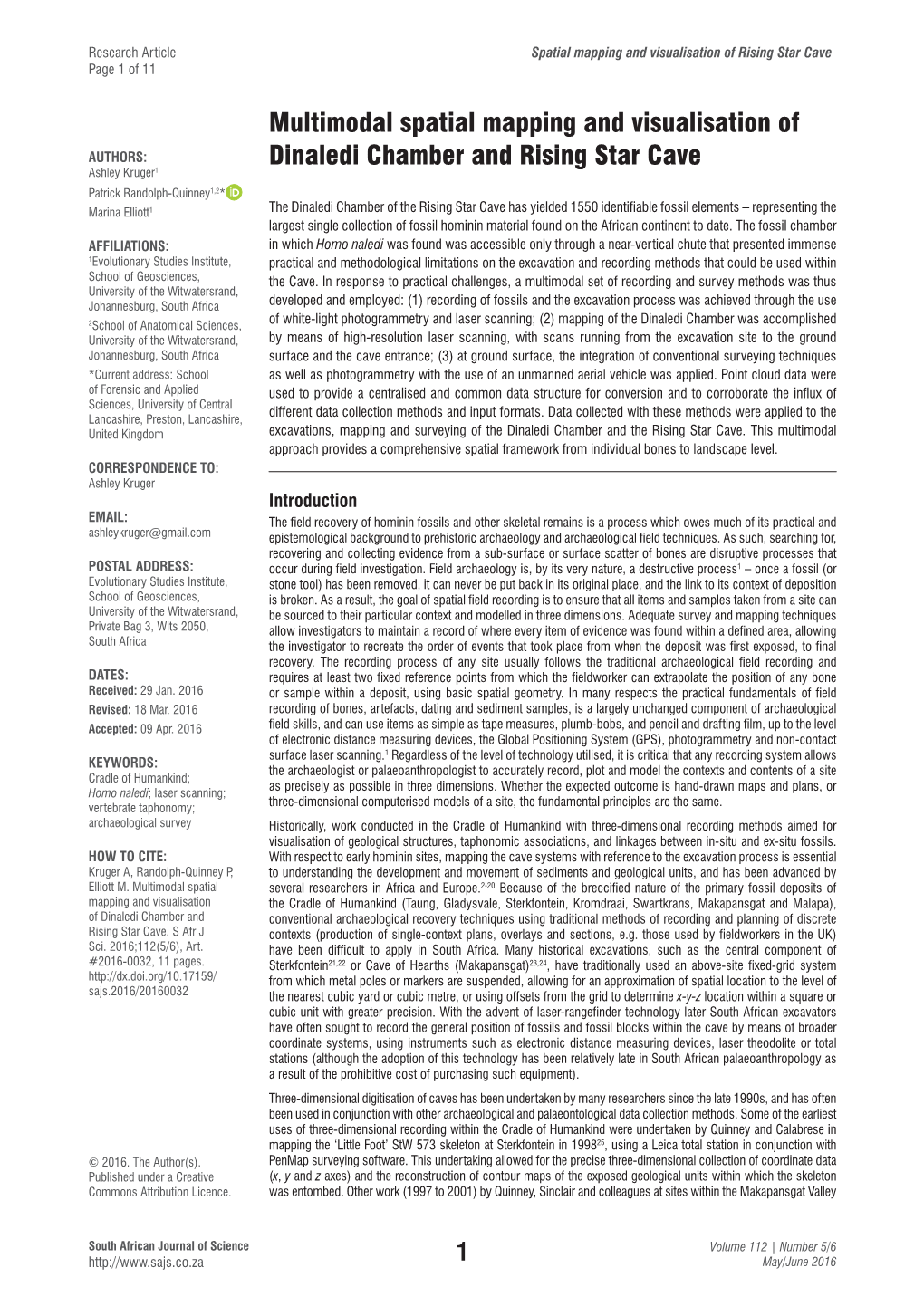 Multimodal Spatial Mapping and Visualisation of Dinaledi Chamber